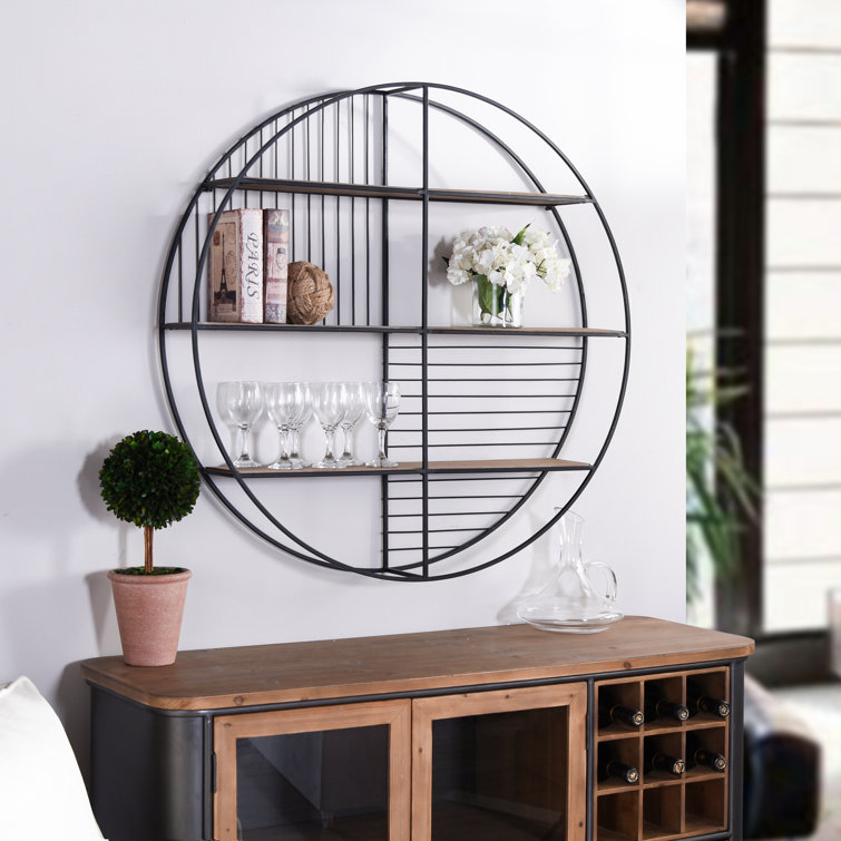 17 Stories Andaz Metal and Wood Circular Open Wall Shelf & Reviews